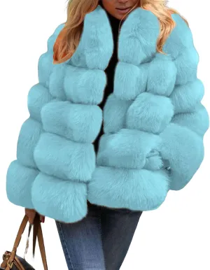 loveimgs Women Fluffy Faux Fur Coat Winter Fake Fur Leather Zip Up Teddy Coat Puffer Jacket Parka Elegant Warm Overcoat