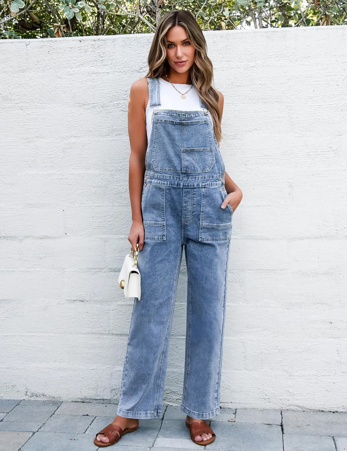 luvamia Jean Overalls for Women Straight Leg Baggy Stretchy Denim Bib Adjustable Strap Casual Overall Jumpsuit Loose Fit