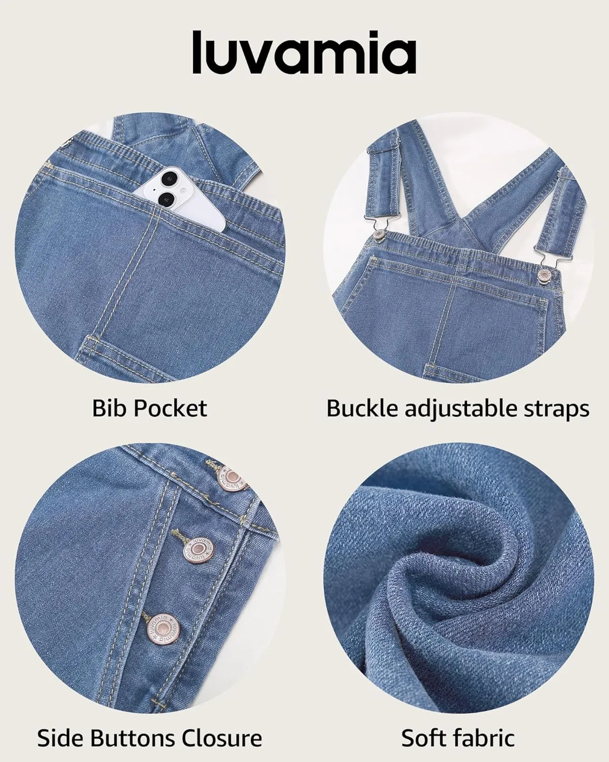 luvamia Jean Overalls for Women Straight Leg Baggy Stretchy Denim Bib Adjustable Strap Casual Overall Jumpsuit Loose Fit