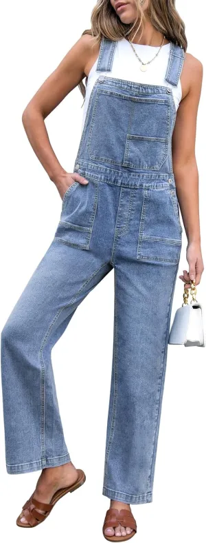 luvamia Jean Overalls for Women Straight Leg Baggy Stretchy Denim Bib Adjustable Strap Casual Overall Jumpsuit Loose Fit