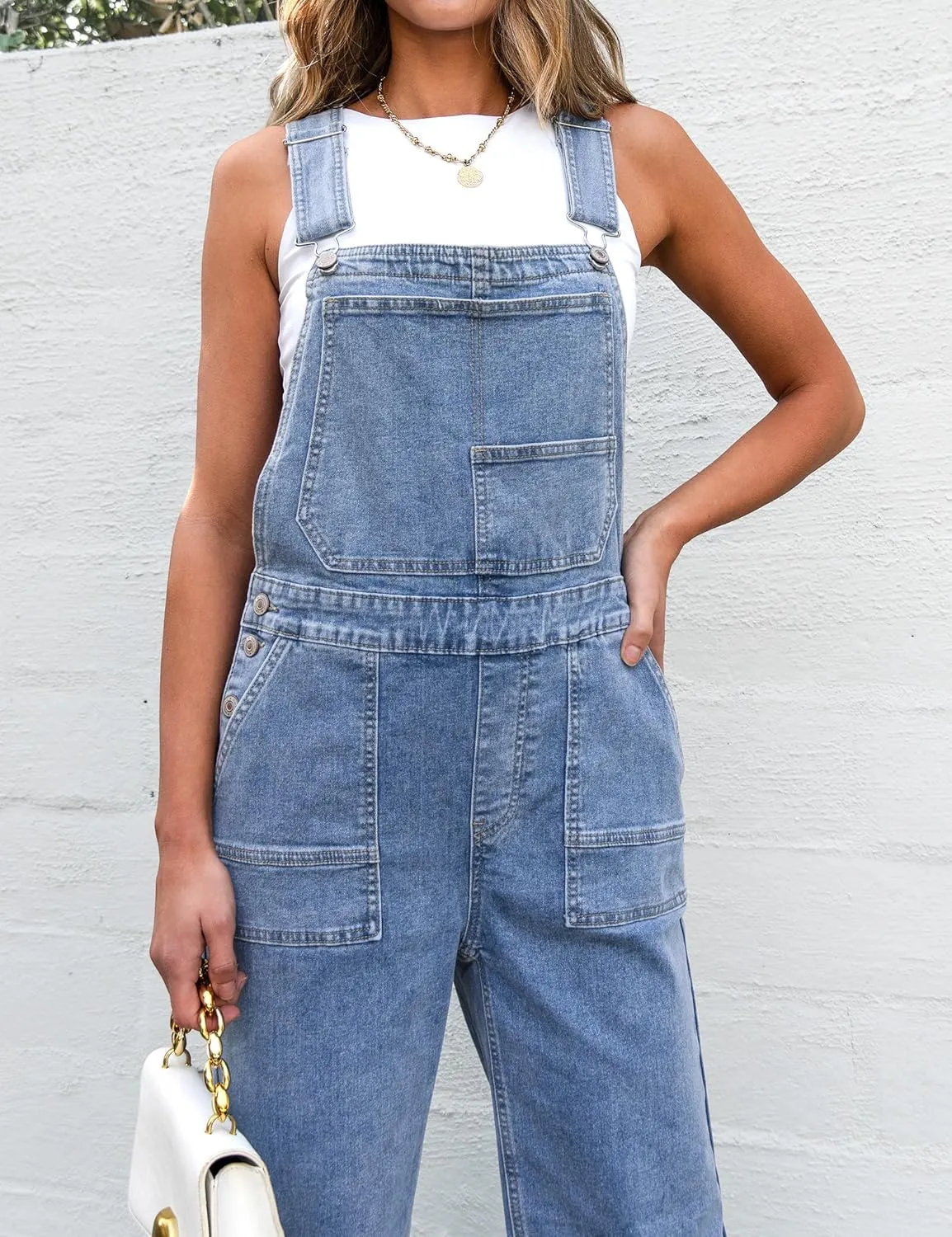 luvamia Jean Overalls for Women Straight Leg Baggy Stretchy Denim Bib Adjustable Strap Casual Overall Jumpsuit Loose Fit