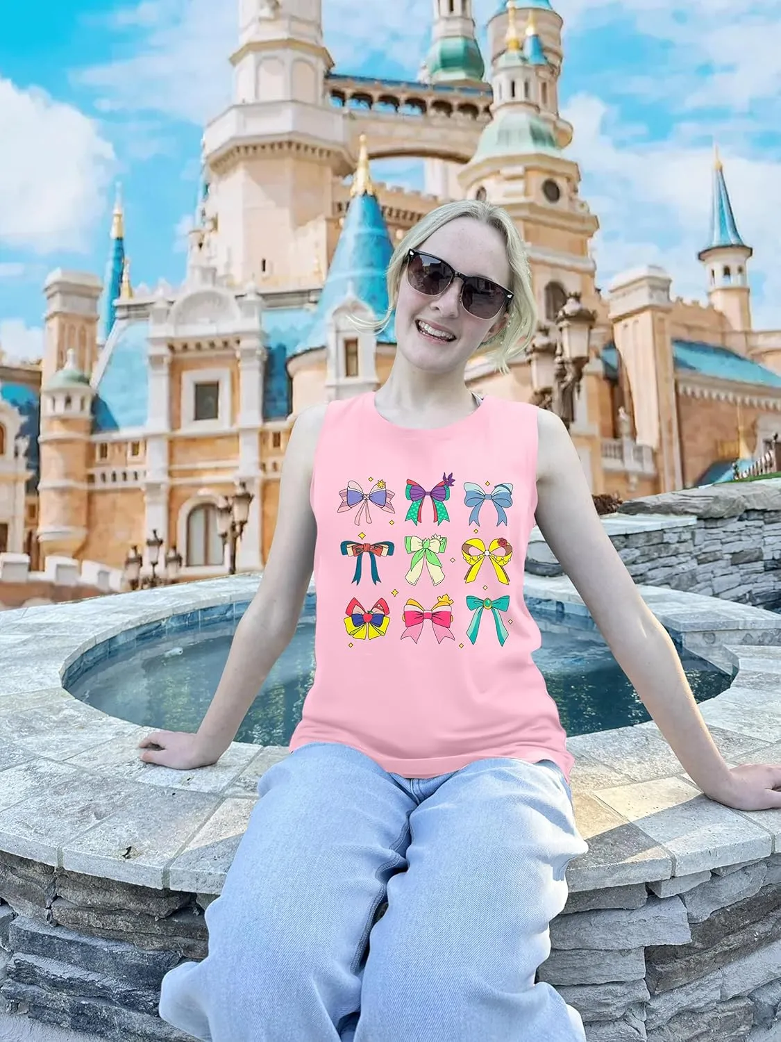 Magic Kingdom Tank Tops Women Princess Bow Shirt Magical Family Vacation Vest Summer Holiday Graphic Sleeveless Tee