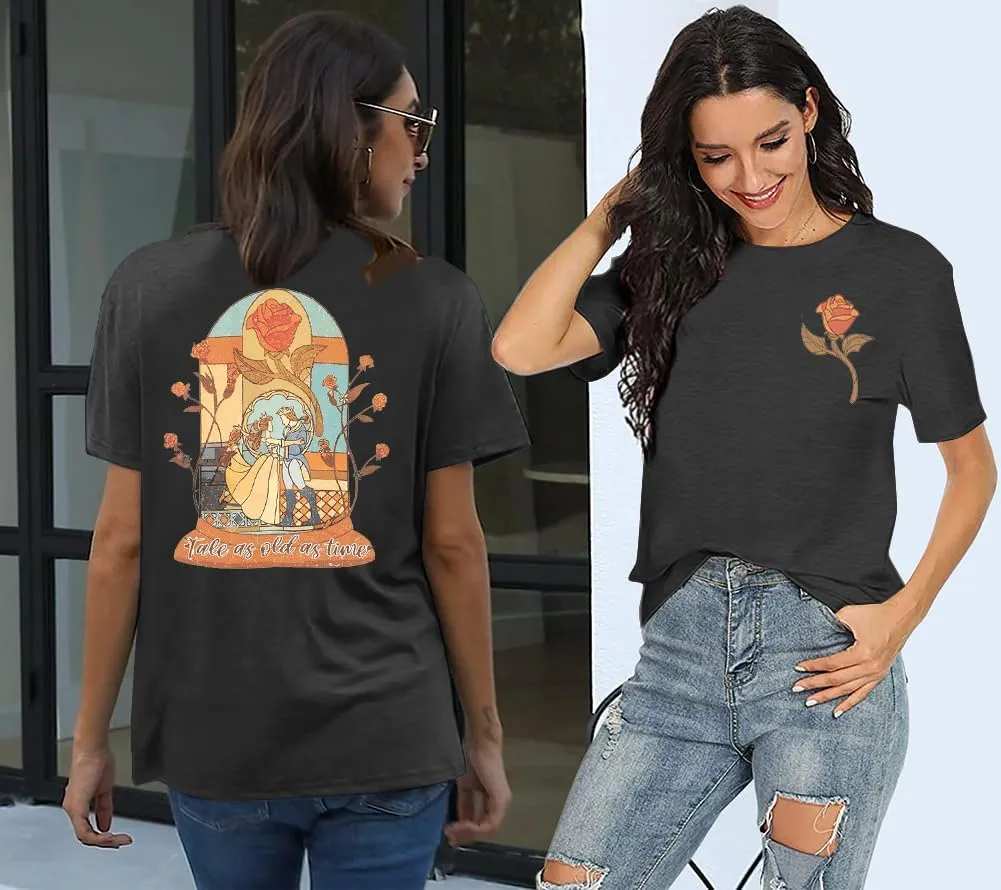 Magical Kingdom Shirt Women Tale As Old As Time T-Shirt Beauty Shirts Belle Princess Tee Vacation Short Sleeve Tops