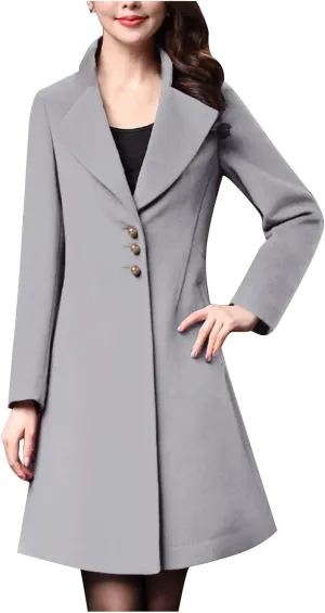 maisdgop Long Trench Coat for Women Winter Wool Open Front Windbreaker Trendy Long Sleeve Warm Lapel Overcoat with Pockets