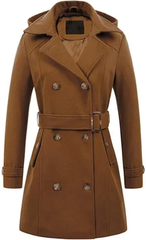 maisdgop Trench Coat for Women Winter Double Breasted Waterproof Lapel Pea Coat Classic Long Sleeve Open Front Windbreaker