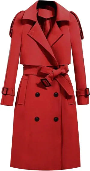 maisdgop Trench Coat for Women Winter Double Breasted Waterproof Lapel Pea Coat Classic Long Sleeve Open Front Windbreaker