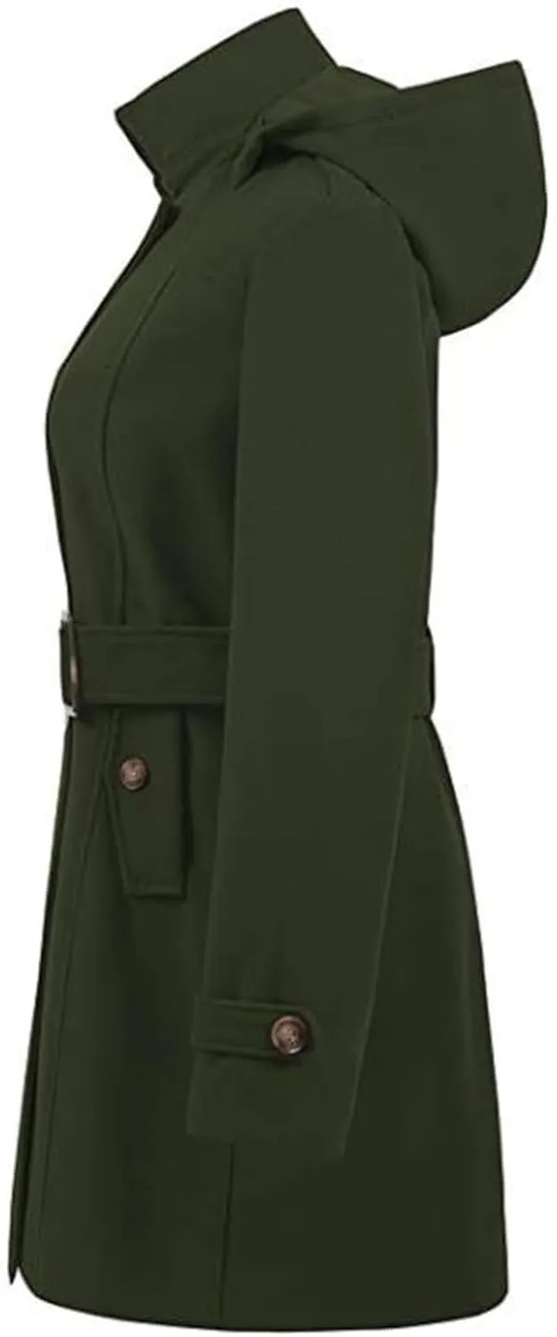 maisdgop Trench Coat for Women Winter Double Breasted Waterproof Lapel Pea Coat Classic Long Sleeve Open Front Windbreaker