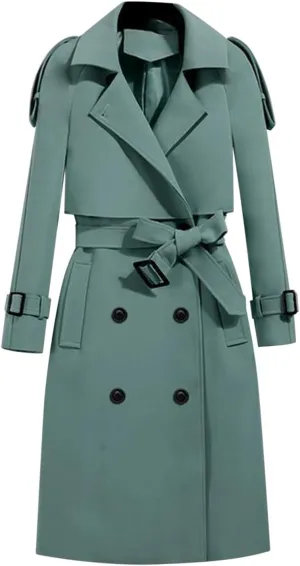 maisdgop Trench Coat for Women Winter Double Breasted Waterproof Lapel Pea Coat Classic Long Sleeve Open Front Windbreaker