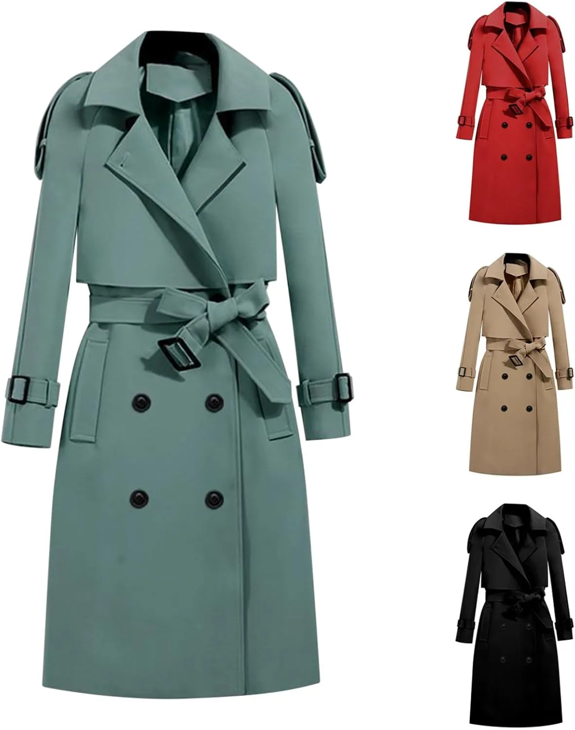 maisdgop Trench Coat for Women Winter Double Breasted Waterproof Lapel Pea Coat Classic Long Sleeve Open Front Windbreaker