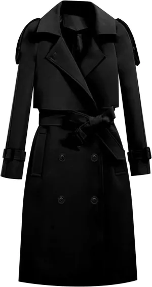 maisdgop Trench Coat for Women Winter Double Breasted Waterproof Lapel Pea Coat Classic Long Sleeve Open Front Windbreaker
