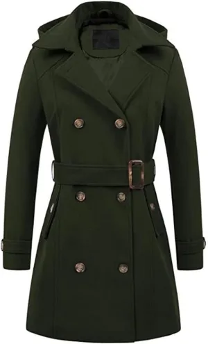maisdgop Trench Coat for Women Winter Double Breasted Waterproof Lapel Pea Coat Classic Long Sleeve Open Front Windbreaker