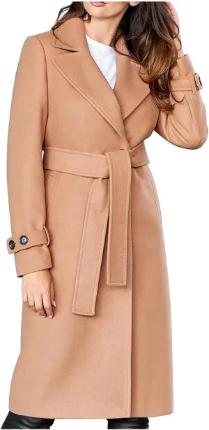 maisdgop Trench Coat for Women Winter Lapel Woolen Cloth Peacoats Open Front Windbreaker Long Sleeve Overcoat with Pockets