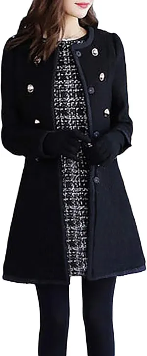 maisdgop Winter Trench Coat for Women Long Sleeve Woolen Cloth Windbreaker Solid Button down Jacket Fashion Lapel Pea Coats