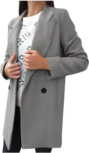 maisdgop Women's Trench Coat 2024 Winter Open Front Double Breasted Peacoats Comfy Long Sleeve Lapel Button down Windbreaker