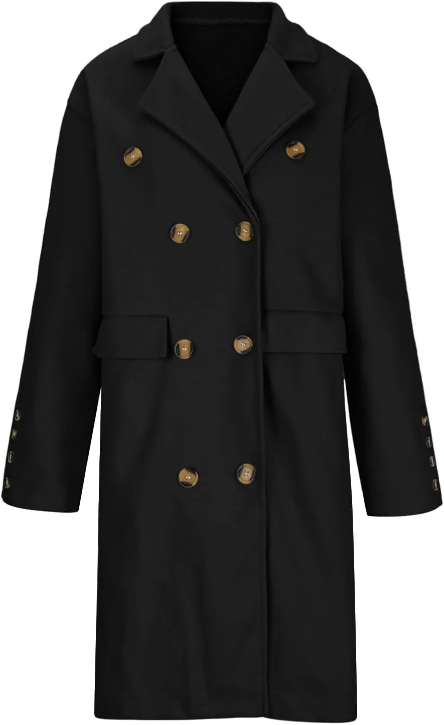maisdgop Womens Winter Coats Casual Winter Double Breasted Woolen Cloth Jacket Long Sleeve Lapel Windbreaker with Pockets