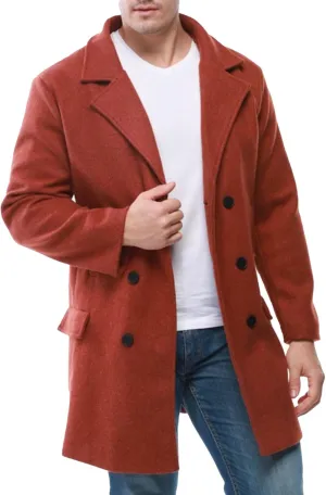 Maiyifu-GJ Long Wool Blend Overcoat for Men Notched Collar Double Breasted Coat Classic Warm Winter Slim Fit Trench Coats
