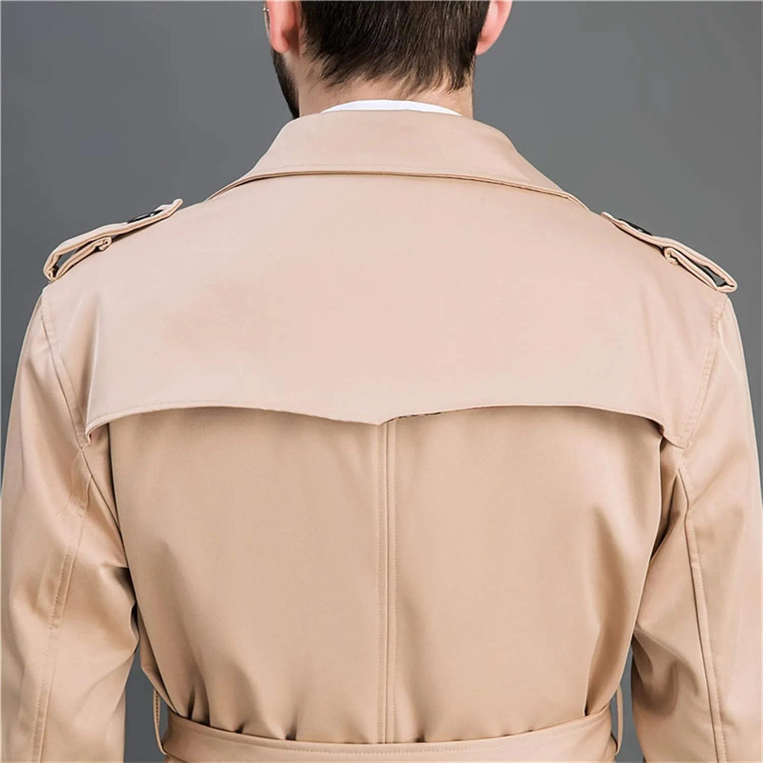 Maiyifu-GJ Men's Double Breasted Trench Coat Casual Mid Long Windproof Overcoat Slim Fit Notched Lapel Belt Windbreaker Coats