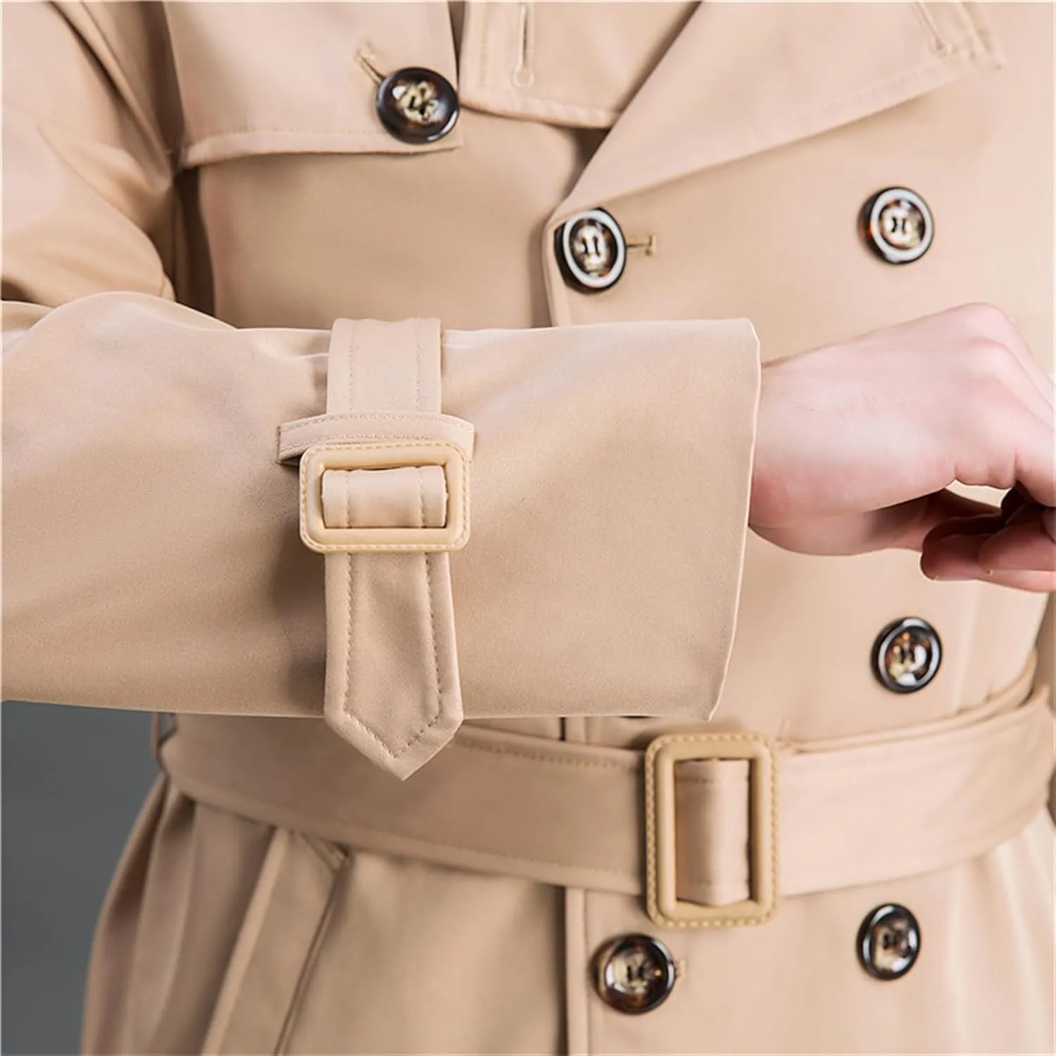 Maiyifu-GJ Men's Double Breasted Trench Coat Casual Mid Long Windproof Overcoat Slim Fit Notched Lapel Belt Windbreaker Coats
