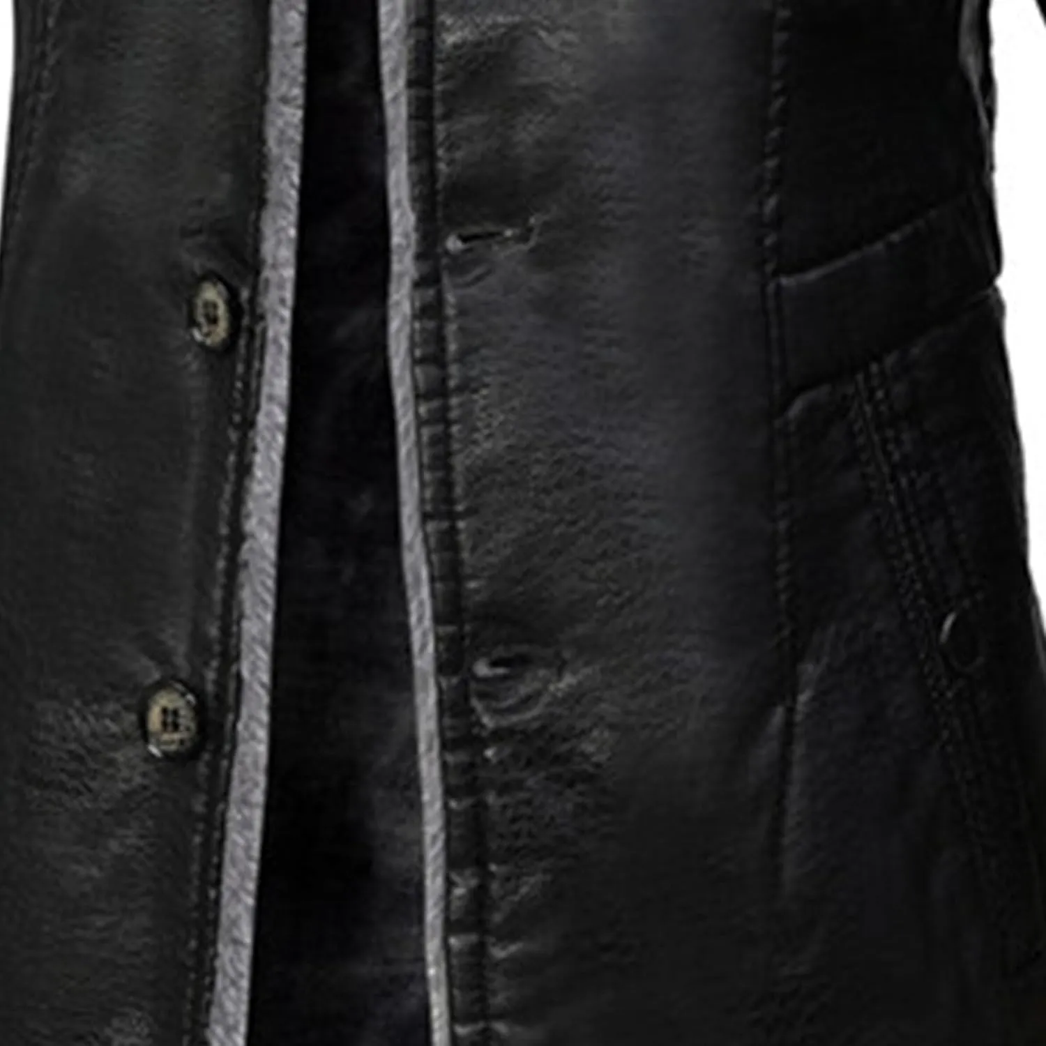 Maiyifu-GJ Mens Faux PU Leather Vintage Jacket Fleece Sherpa Lined Long Trench Coats Fur Collar Windbreaker Overcoat