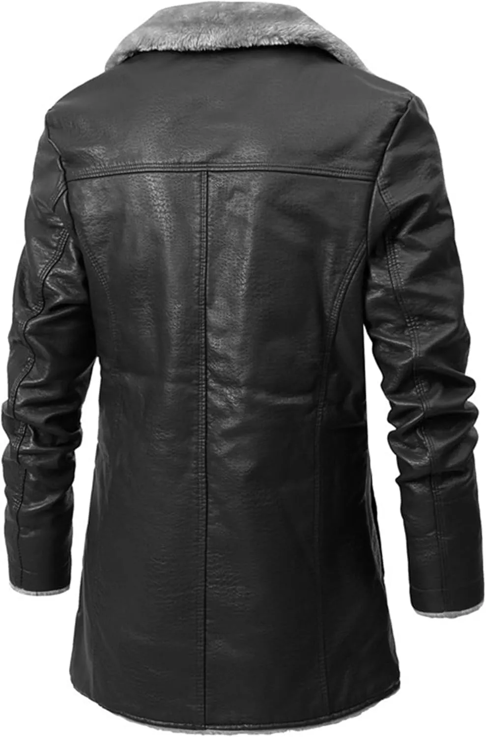 Maiyifu-GJ Mens Faux PU Leather Vintage Jacket Fleece Sherpa Lined Long Trench Coats Fur Collar Windbreaker Overcoat