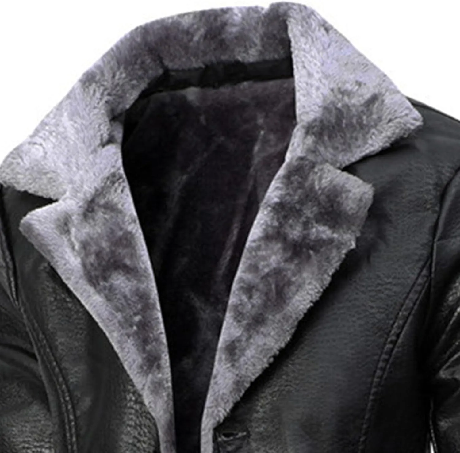 Maiyifu-GJ Mens Faux PU Leather Vintage Jacket Fleece Sherpa Lined Long Trench Coats Fur Collar Windbreaker Overcoat