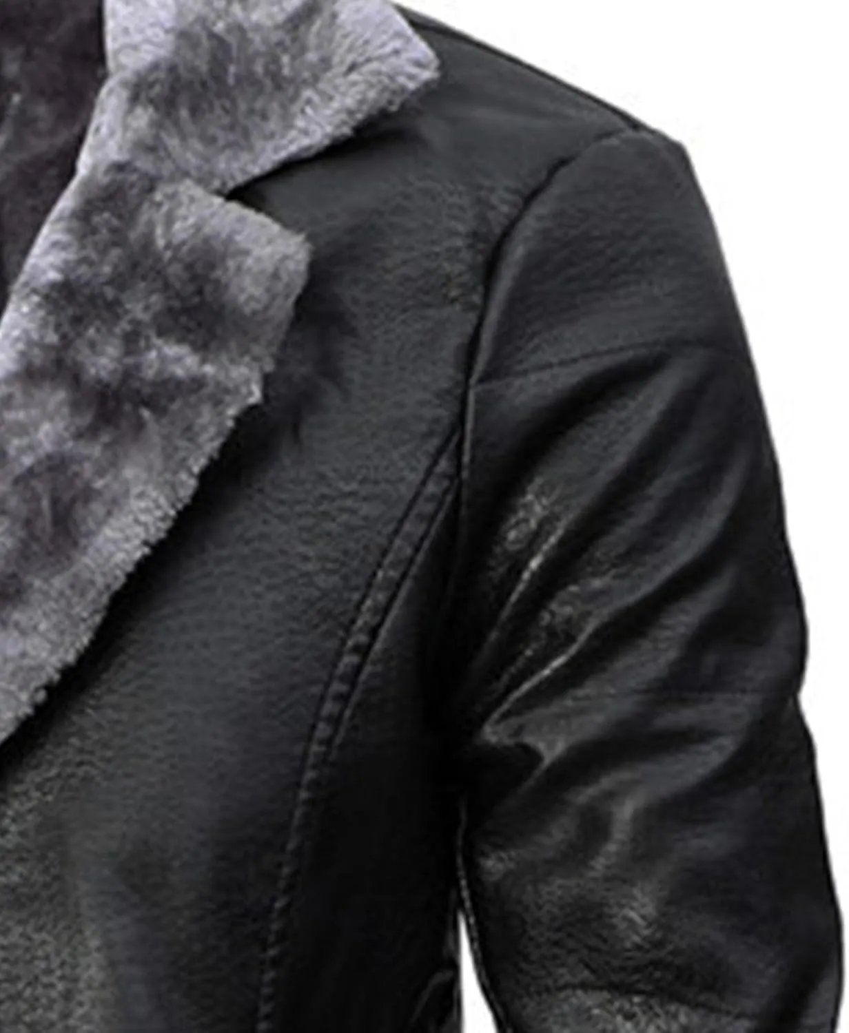 Maiyifu-GJ Mens Faux PU Leather Vintage Jacket Fleece Sherpa Lined Long Trench Coats Fur Collar Windbreaker Overcoat