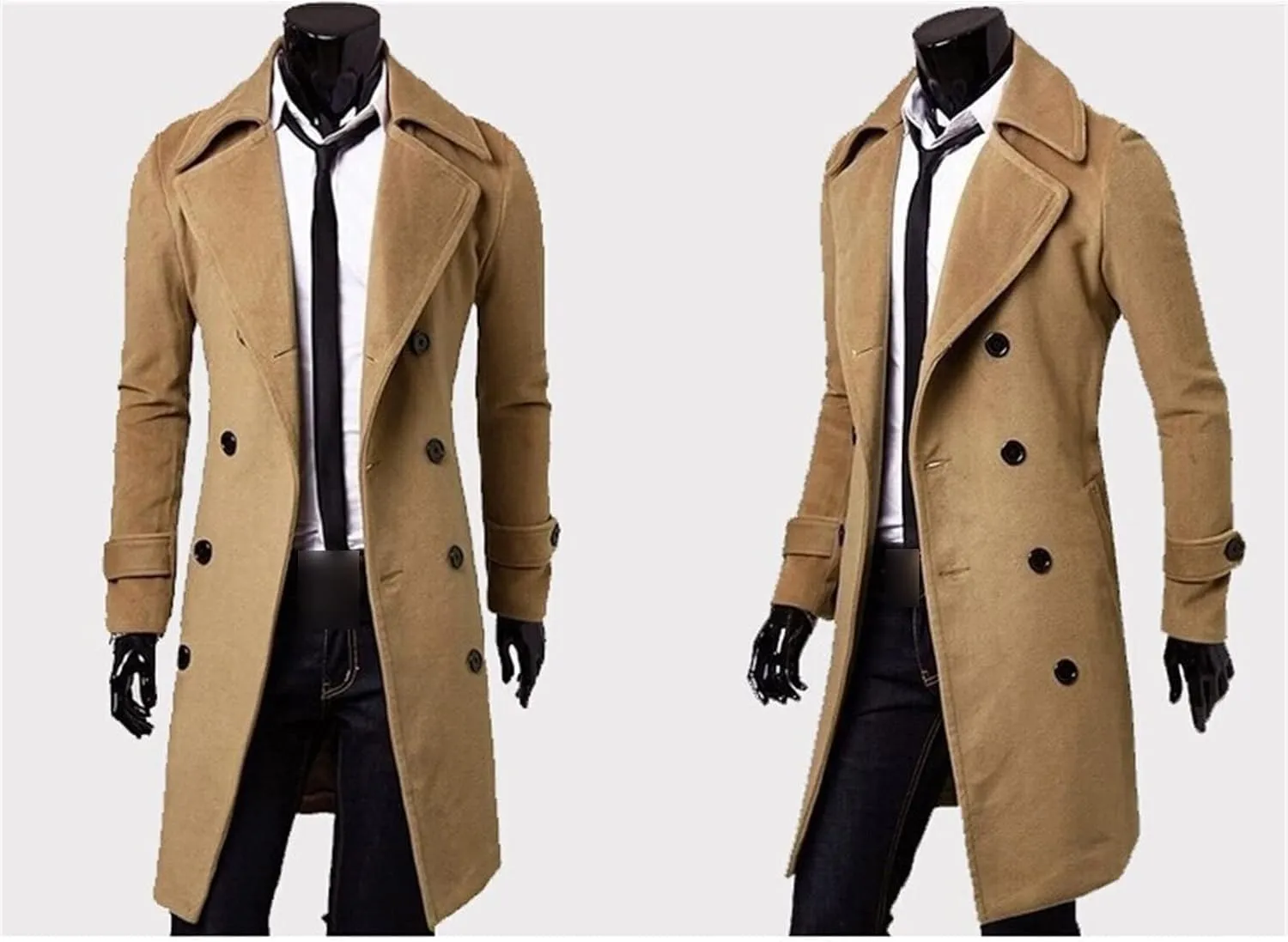 Maiyifu-GJ Men's Wool Blend Pea Coat Double Breasted Slim Fit Long Trench Coat Casual Business Mid-Length Jackets Overcoat