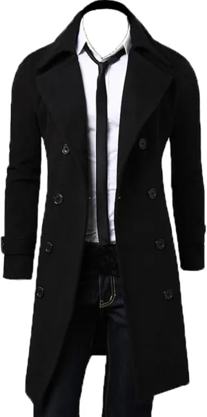 Maiyifu-GJ Men's Wool Blend Pea Coat Double Breasted Slim Fit Long Trench Coat Casual Business Mid-Length Jackets Overcoat