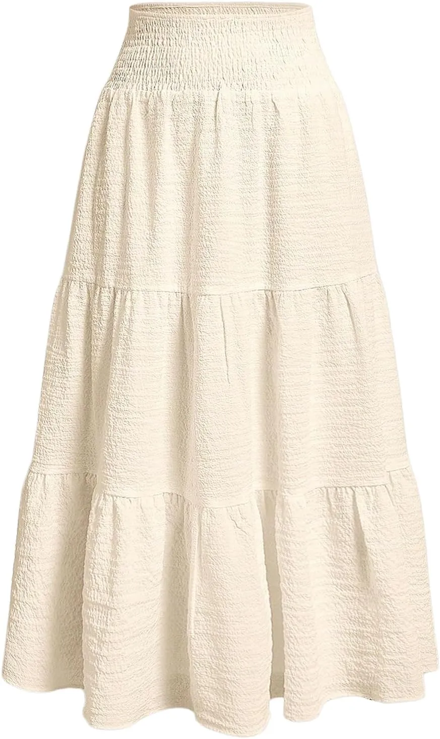 MakeMeChic Women's Shirred Ruffle Tiered A Line Elastic Waist Summer Long Skirts