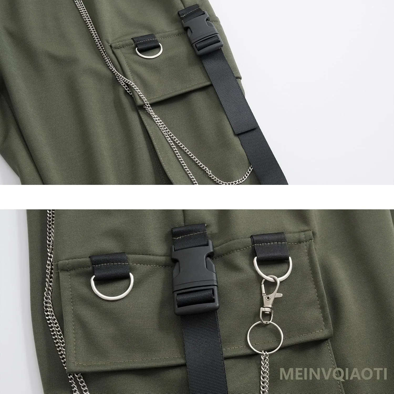 MEINVQIAOTI Black Cargo Pants for Women Techwear Women Loose Street Rock Style Casual Black Pants with Chain Goth Pants
