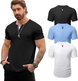 Mens 3 Pack T Shirts Casual Fashion Longline V-Neck Shirt Tee