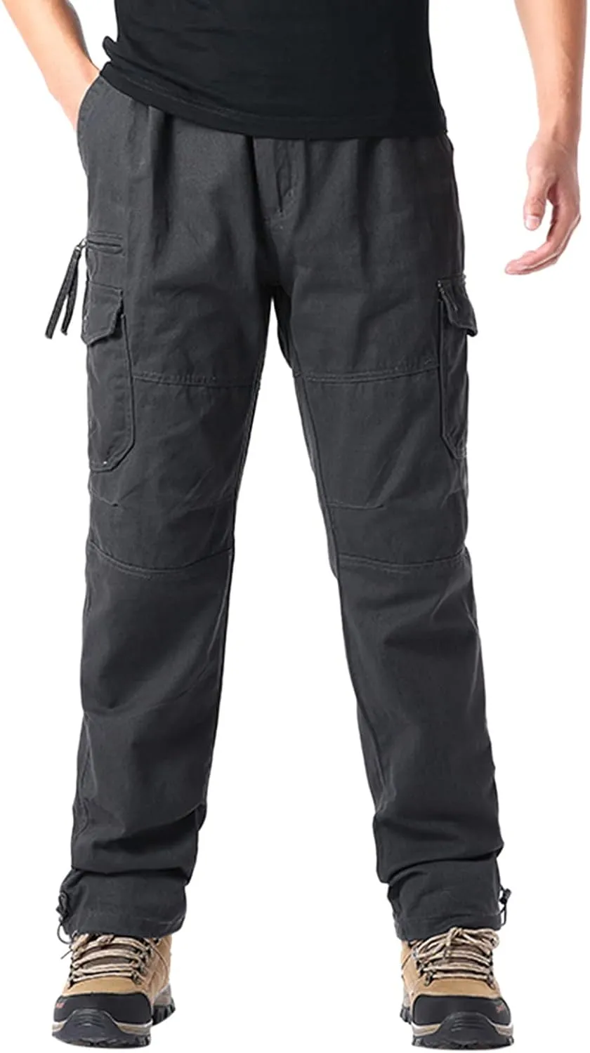 Mens Cargo Work Pants Elastic Waist Slim Fit Athletic Jogger Pants Drawstring Khaki Chinos Trousers Sweatpants
