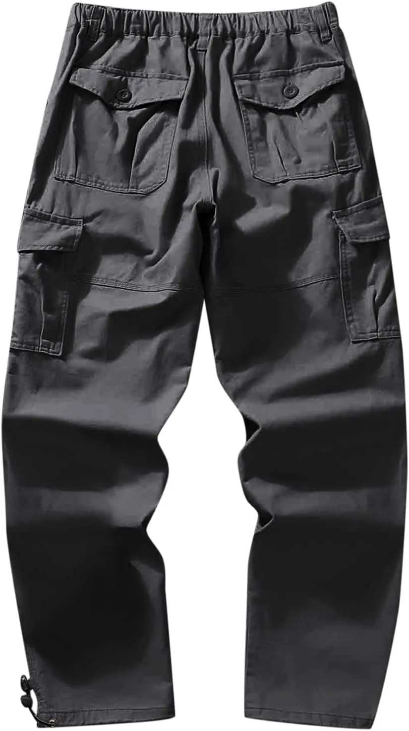 Mens Cargo Work Pants Elastic Waist Slim Fit Athletic Jogger Pants Drawstring Khaki Chinos Trousers Sweatpants