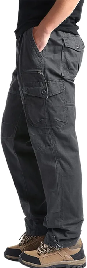 Mens Cargo Work Pants Elastic Waist Slim Fit Athletic Jogger Pants Drawstring Khaki Chinos Trousers Sweatpants