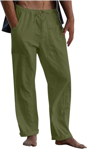 Mens Casual Pants Lightweight Plus Size Casual Pants Drawstring Low Rise Wide Leg Trousers Loose Yoga Pants with Pcokets
