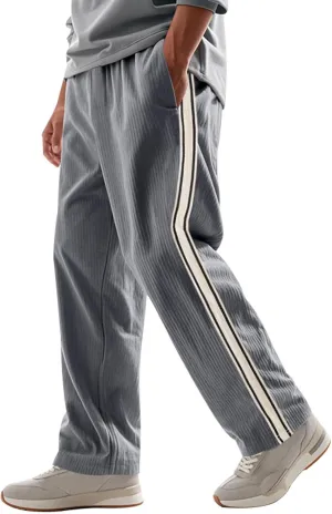 Mens Corduroy Sweatpants Drawstring Stretch Wide Leg Stripted Casual Vintage Classic Trousers Outdoor Athletic Pants