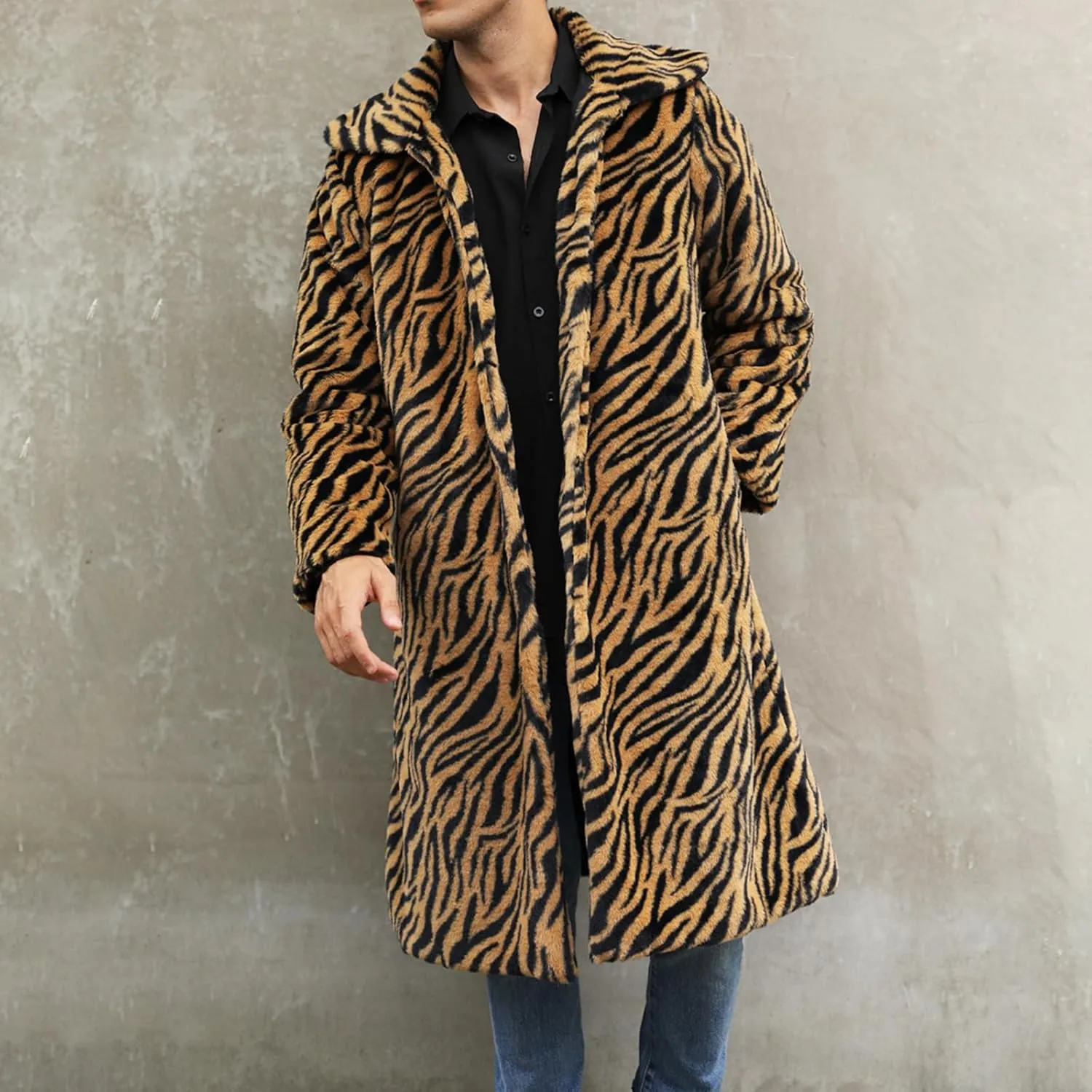 Men's Fashion Warm Thick Coat Jacket Faux Fur Outwear Cardigan Overcoat Winter Coat Lightweight Jacket Long Trench