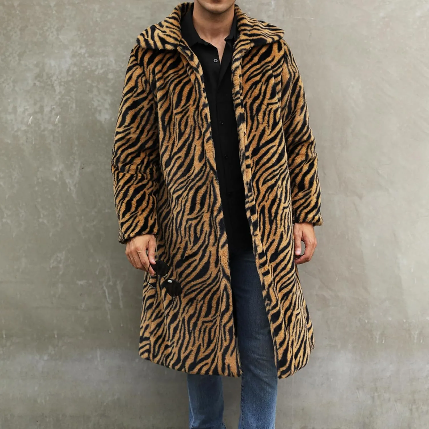 Men's Fashion Warm Thick Coat Jacket Faux Fur Outwear Cardigan Overcoat Winter Coat Lightweight Jacket Long Trench
