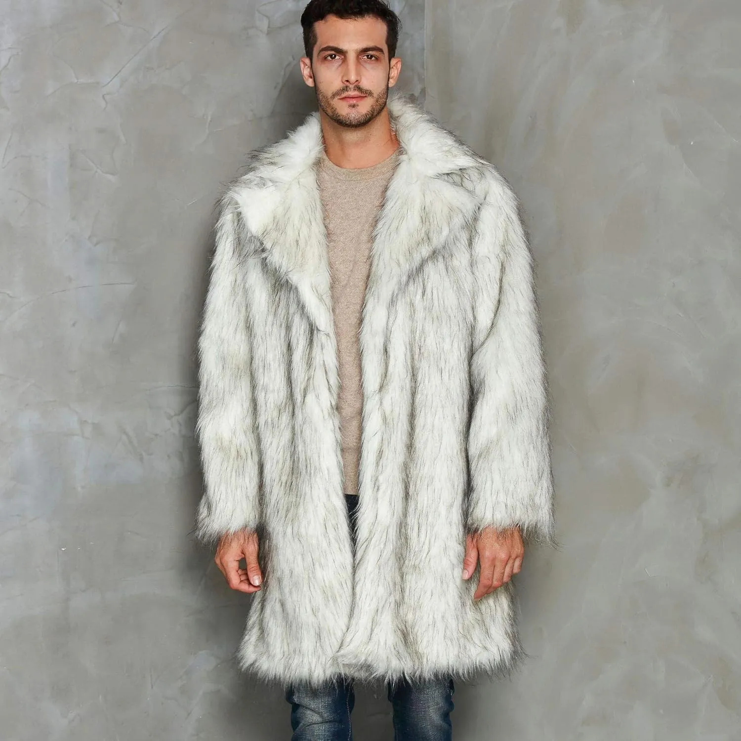 Men's Fashion Warm Thick Coat Jacket Faux Fur Outwear Cardigan Overcoat Winter Coat Lightweight Jacket Long Trench