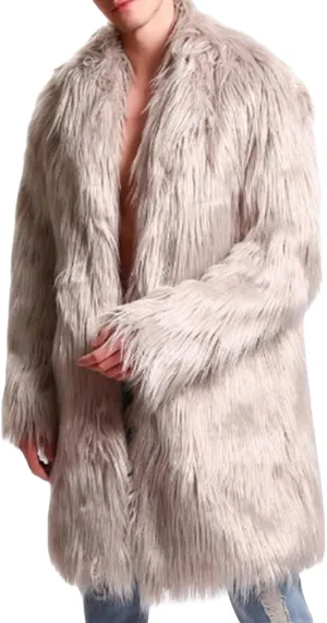 Men's Fashion Warm Thick Coat Jacket Faux Fur Outwear Cardigan Overcoat Winter Coat Lightweight Jacket Long Trench