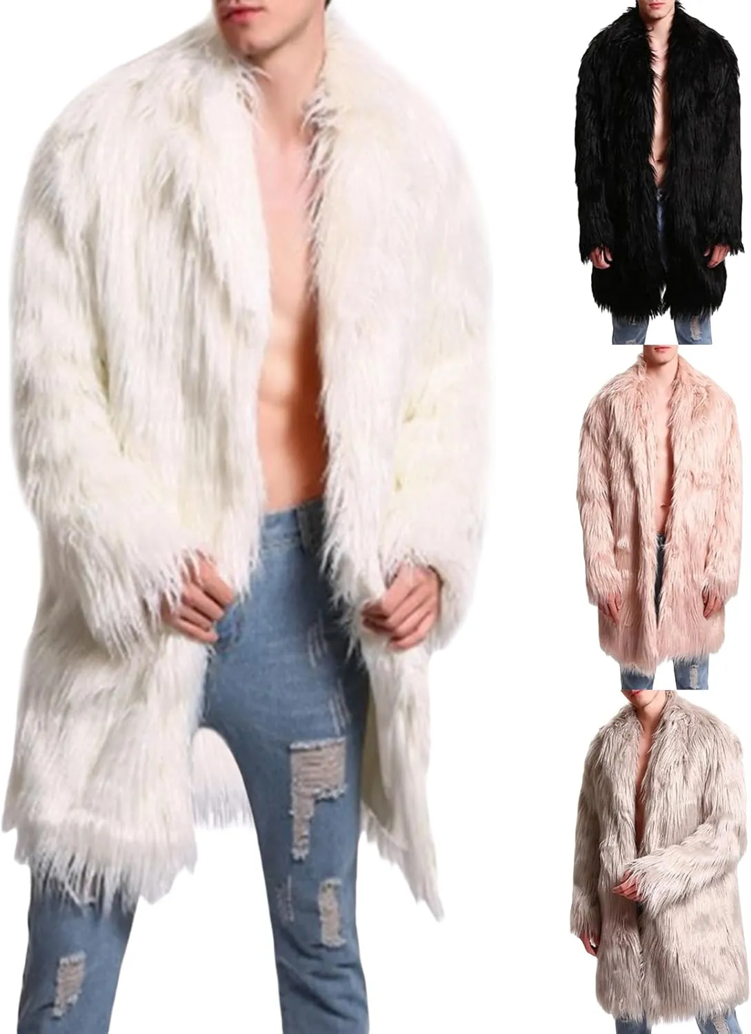 Men's Fashion Warm Thick Coat Jacket Faux Fur Outwear Cardigan Overcoat Winter Coat Lightweight Jacket Long Trench