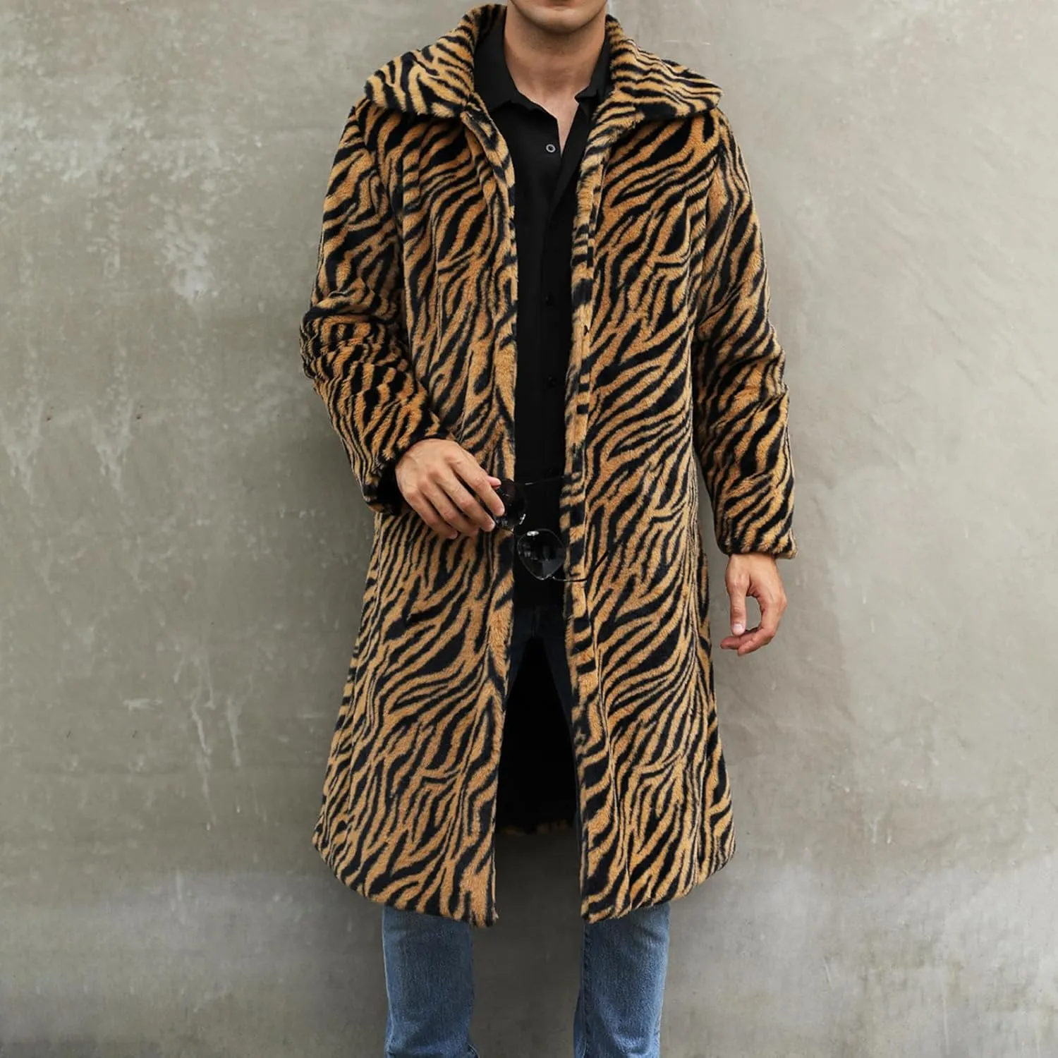 Men's Fashion Warm Thick Coat Jacket Faux Fur Outwear Cardigan Overcoat Winter Coat Lightweight Jacket Long Trench