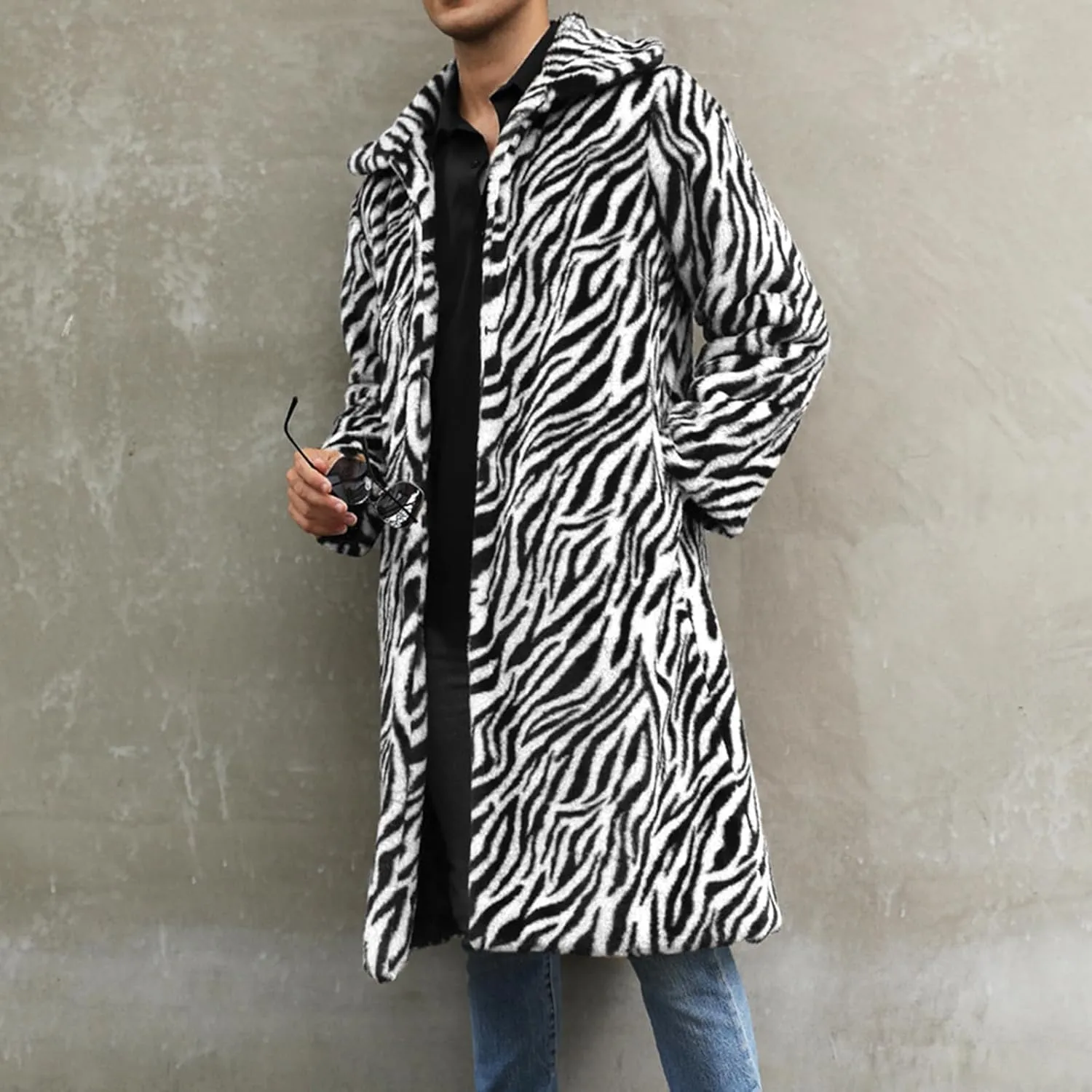 Men's Fashion Warm Thick Coat Jacket Faux Fur Outwear Cardigan Overcoat Winter Coat Lightweight Jacket Long Trench