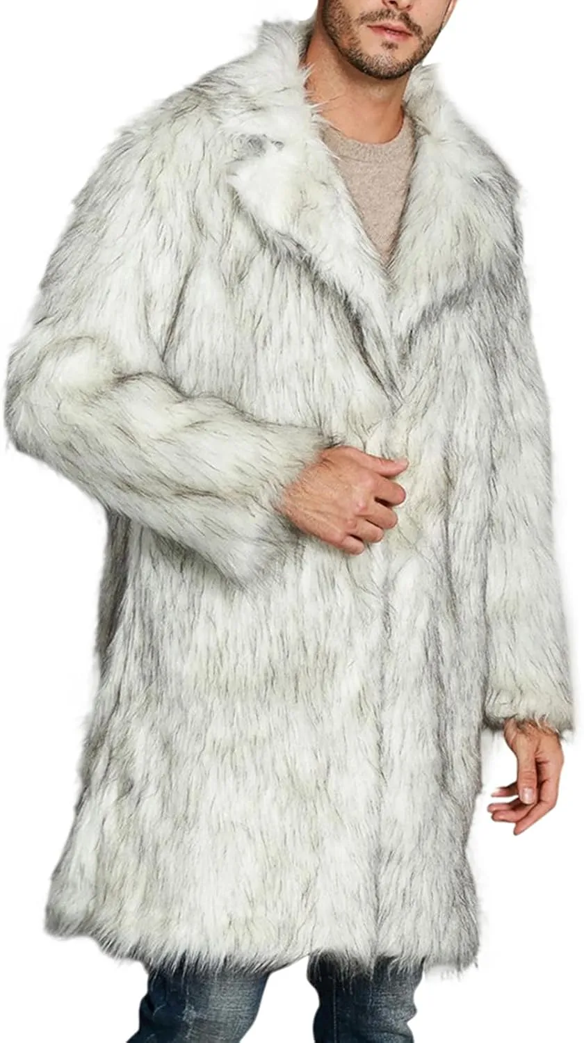 Men's Fashion Warm Thick Coat Jacket Faux Fur Outwear Cardigan Overcoat Winter Coat Lightweight Jacket Long Trench