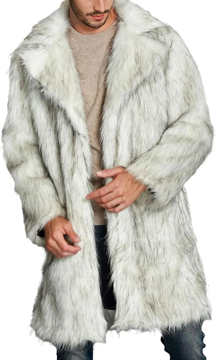 Men's Fashion Warm Thick Coat Jacket Faux Fur Outwear Cardigan Overcoat Winter Coat Lightweight Jacket Long Trench