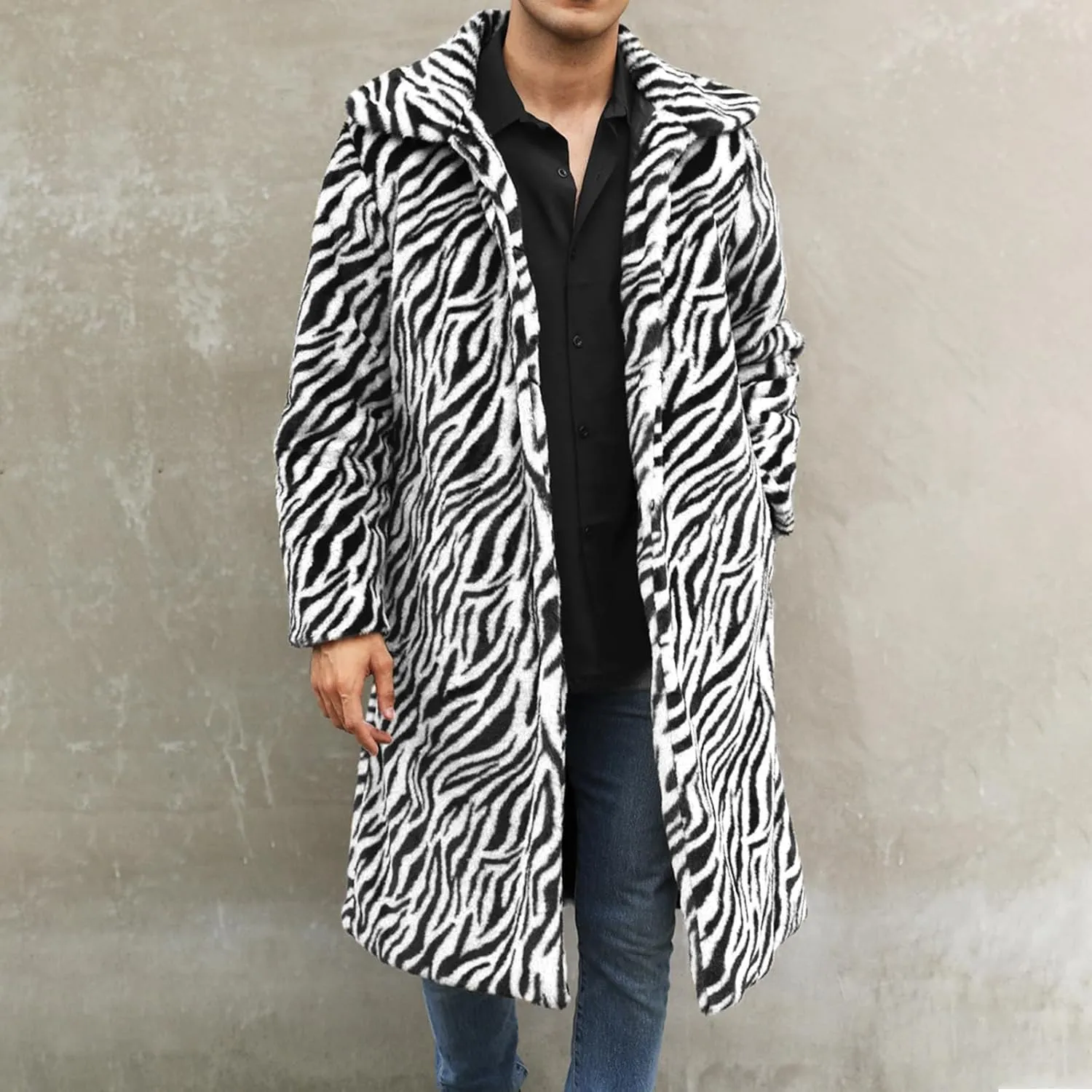 Men's Fashion Warm Thick Coat Jacket Faux Fur Outwear Cardigan Overcoat Winter Coat Lightweight Jacket Long Trench