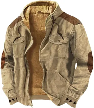 Mens Fleece Jacket 3D Printed Flag Hooded Brown Zipper Personalized Casual Cotton Jacket Men Shorts China Jacket Men