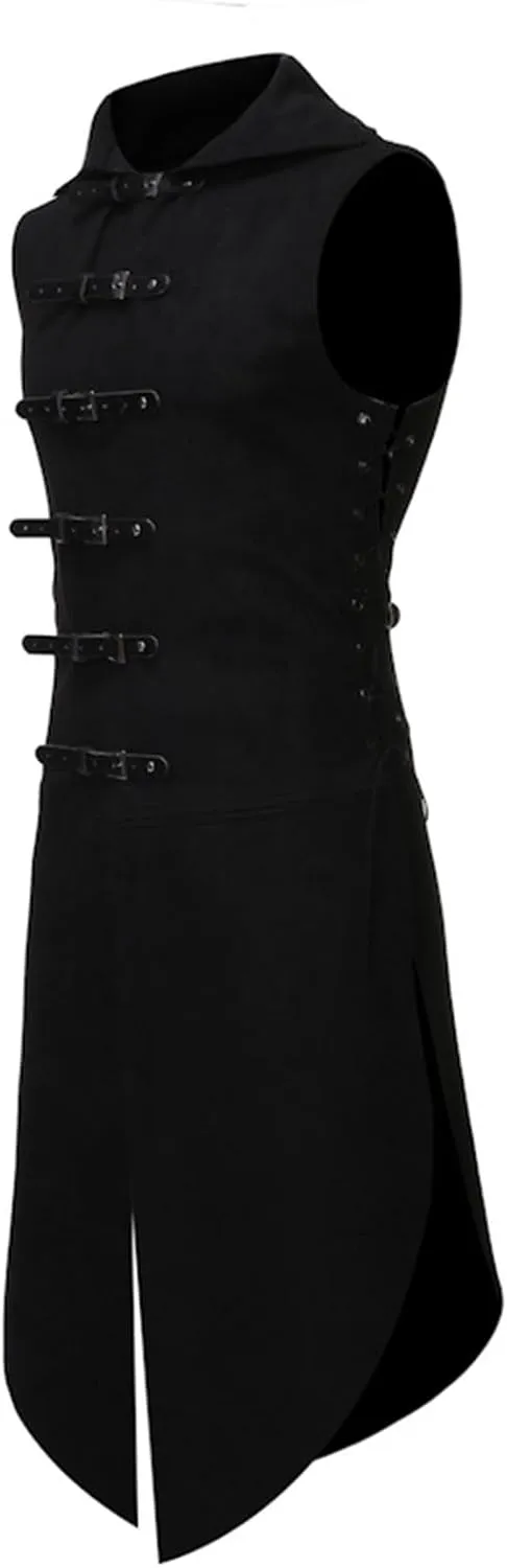Men's Gothic Long Vest Clothing, Medieval Court Vests, Retro Tailcoat, Slim Fit Vest, Sleeveless Casual Lapel Jacket