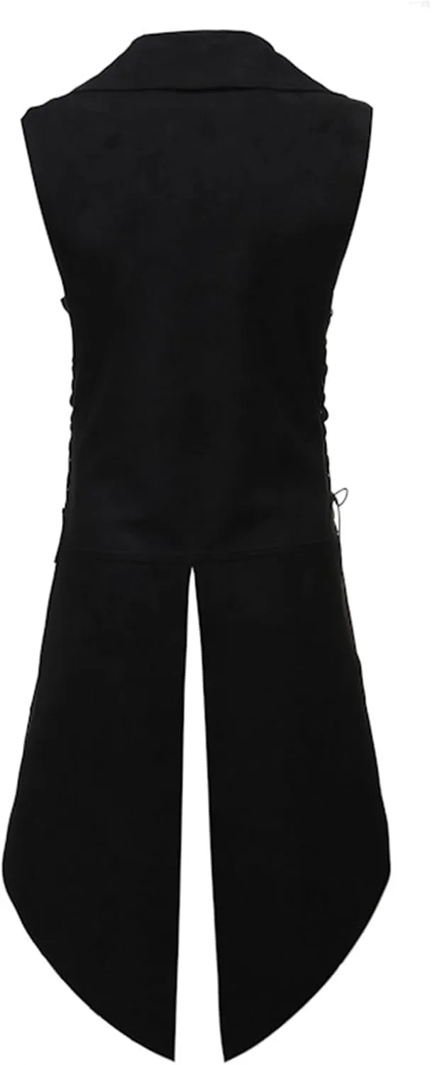 Men's Gothic Long Vest Clothing, Medieval Court Vests, Retro Tailcoat, Slim Fit Vest, Sleeveless Casual Lapel Jacket