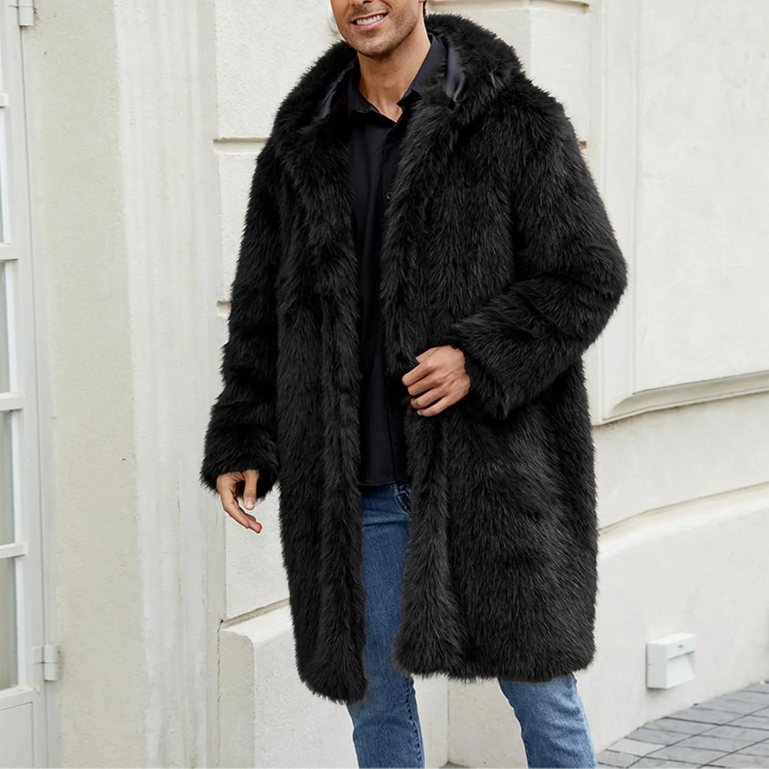 Men's Pea Coat Classic Long Trench Coat Coat Jacket Wool Long Sleeve Warm Coat Turn-down Collar Coat Warm Winter